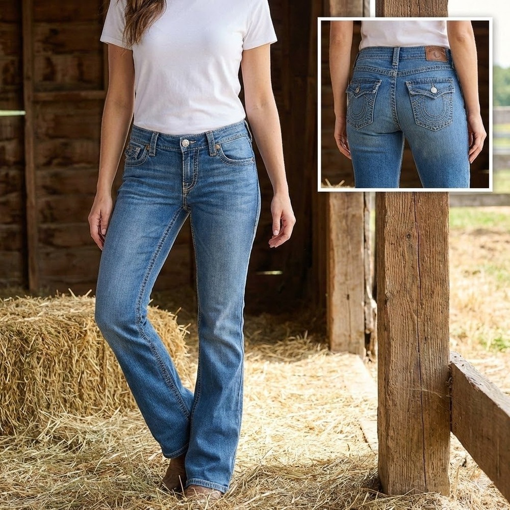 Stitch's The Chekore Jeans Womens 28 Boot Flare Low Rise Crow Indian Head Button